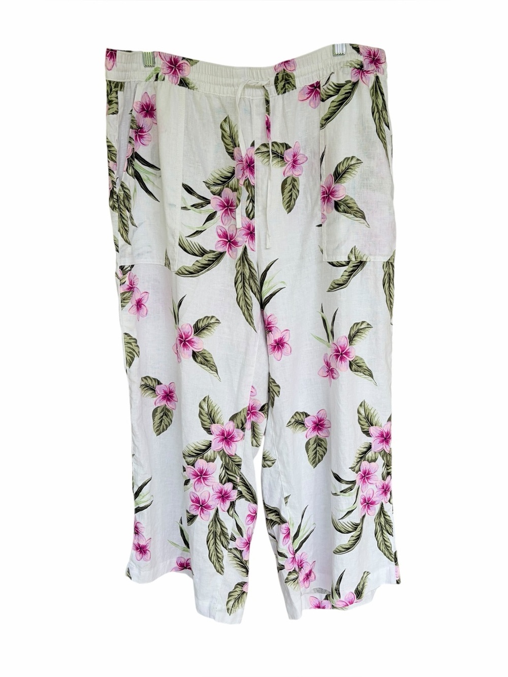 Linen Floral High Rise Drawstring Wide Leg Pant - Picture 2 of 6